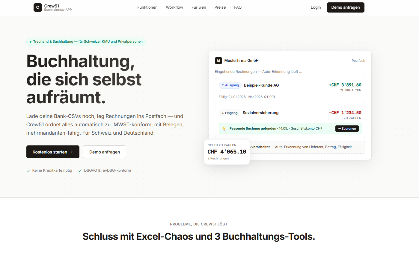 Crew51 Buchhaltungs-Plattform Landing Page