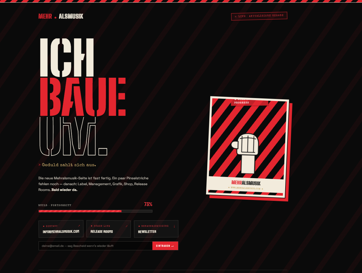 Mehralsmusik Ich baue um Holding-Page